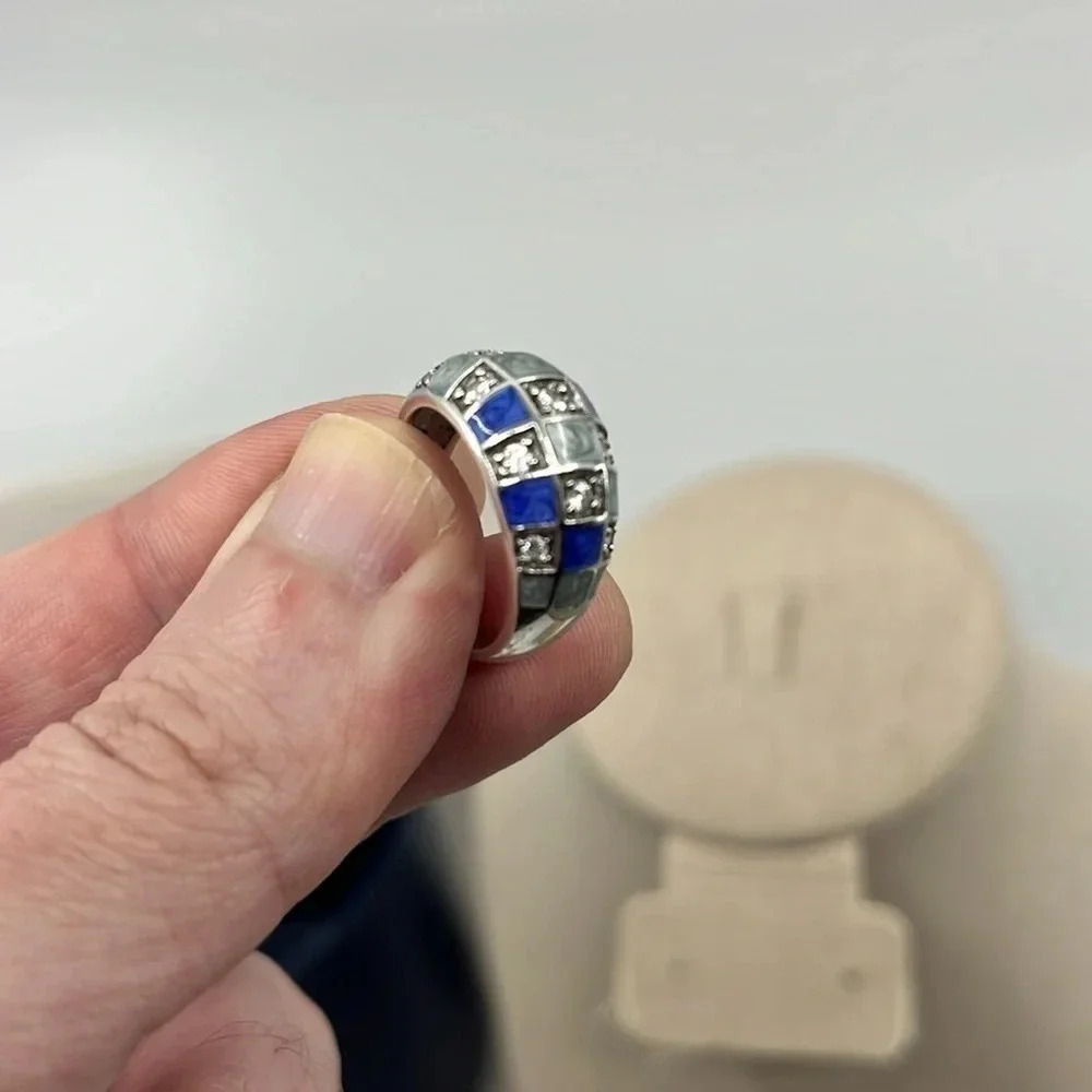 💍 Ross Simons Diamonique Blue Enamel Checkerboard Ring - Picture 14 of 16